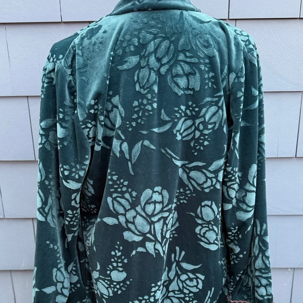 Jasmine Rose Elegant Teal Floral Robe velvet small NWOT